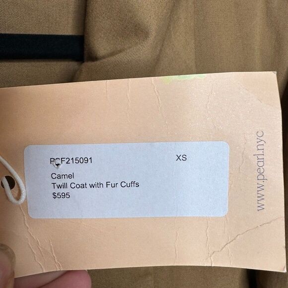 Pearl by Lela Rose Camel Twill Coat with Fur Cuffs XS Vintage Inspired $595 NWT - Picture 5 of 9